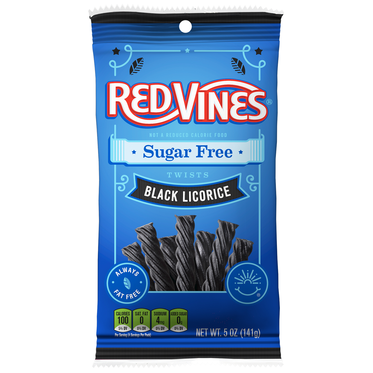 Red Vines Sugar Free Twists, Black Licorice Chewy Candy, 5oz Bag