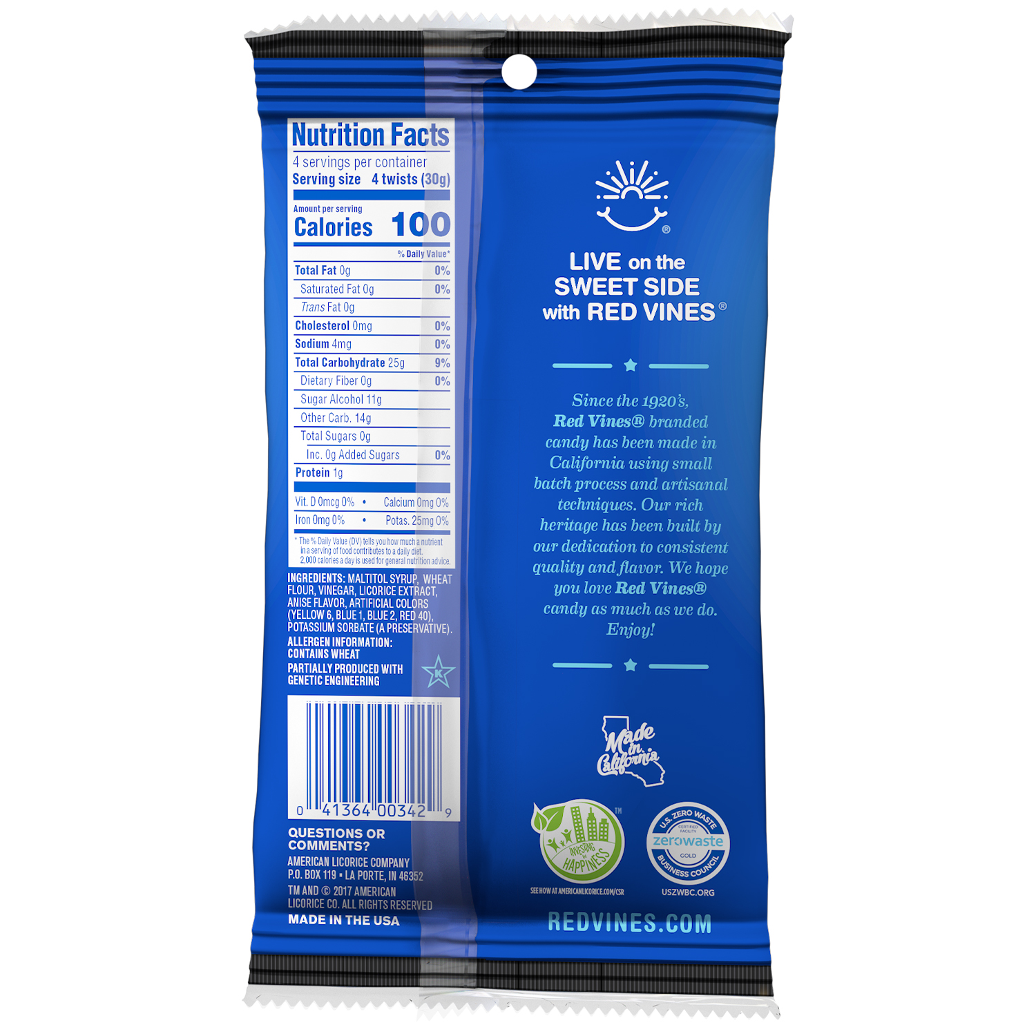 Red Vines Sugar Free Twists, Black Licorice Chewy Candy, 5oz Bag thumbnail 2