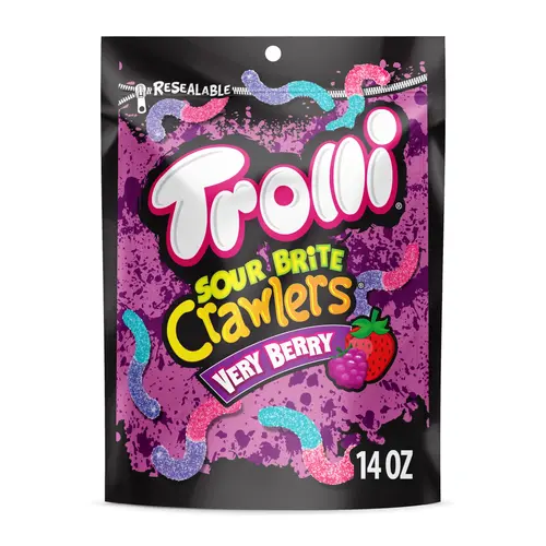 Trolli Sour Brite Crawlers, Candy, Very Berry, Sweet and Sour, Gummy Worms, 14 oz thumbnail 2