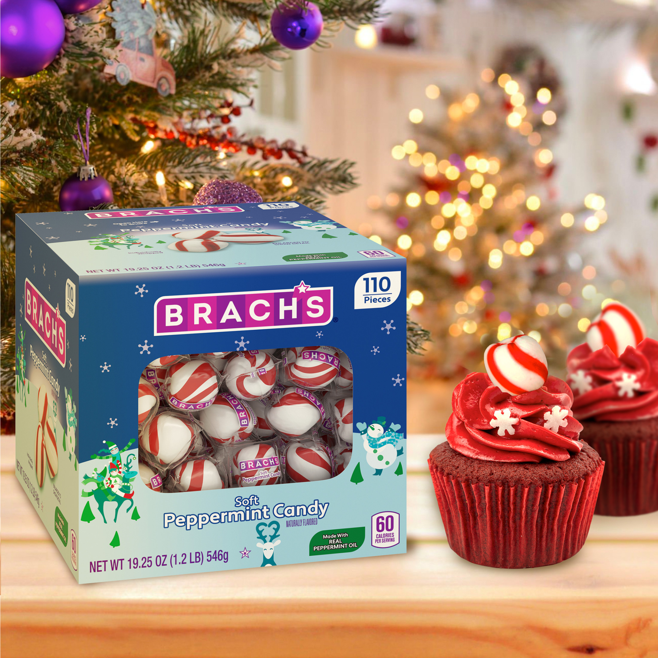 Brach's Holiday Soft Peppermint Candy Tub, Individually Wrapped Mints, 19oz, 110 Pieces thumbnail 2