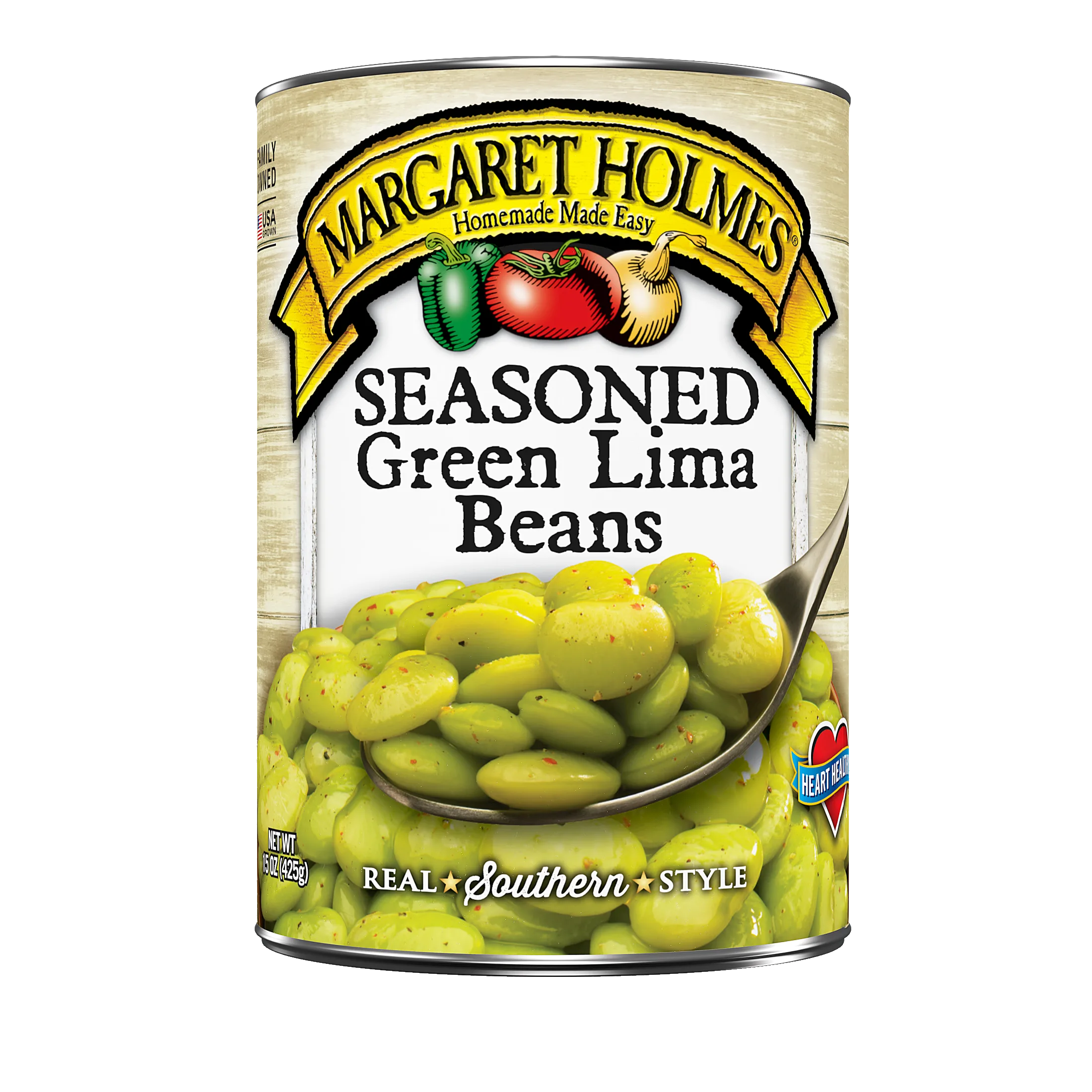 Margaret Holmes Seasoned Green Lima Beans, Canned Beans, 15 oz