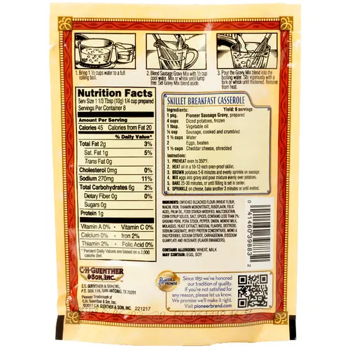 Pioneer Country Sausage Gravy Mix, 2.75 oz - Makes 2 Cups - 8 Servings! Just add water! thumbnail 2