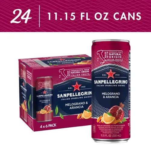 Sanpellegrino Italian Sparkling Drink Melograno and Arancia, Sparkling Orange and Pomegranate Beverage, 24 Pack of Cans 267.6 fl