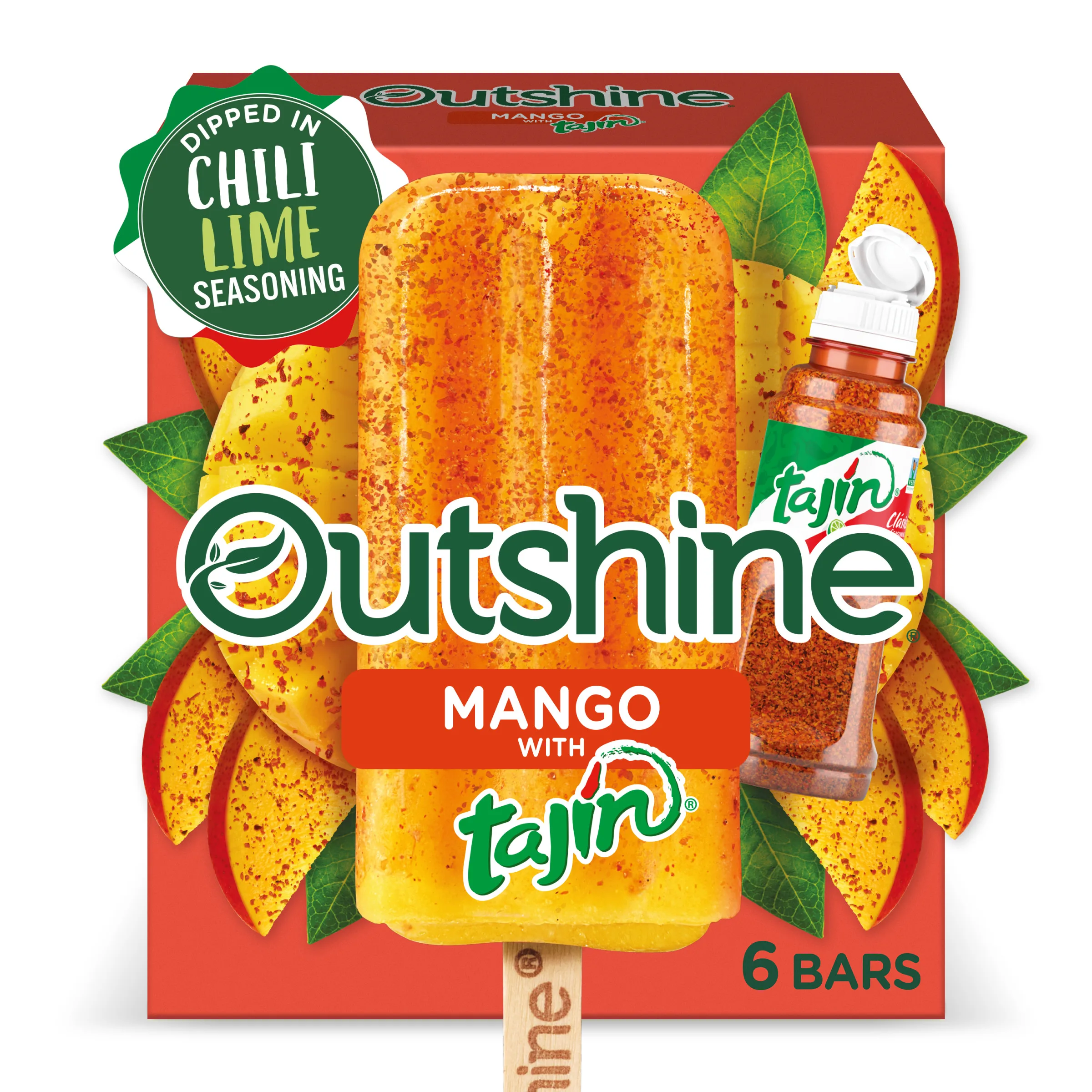Outshine Mango Frozen Fruit Bars with Tajin,Non-GMO, Gluten Free, 6 Ct