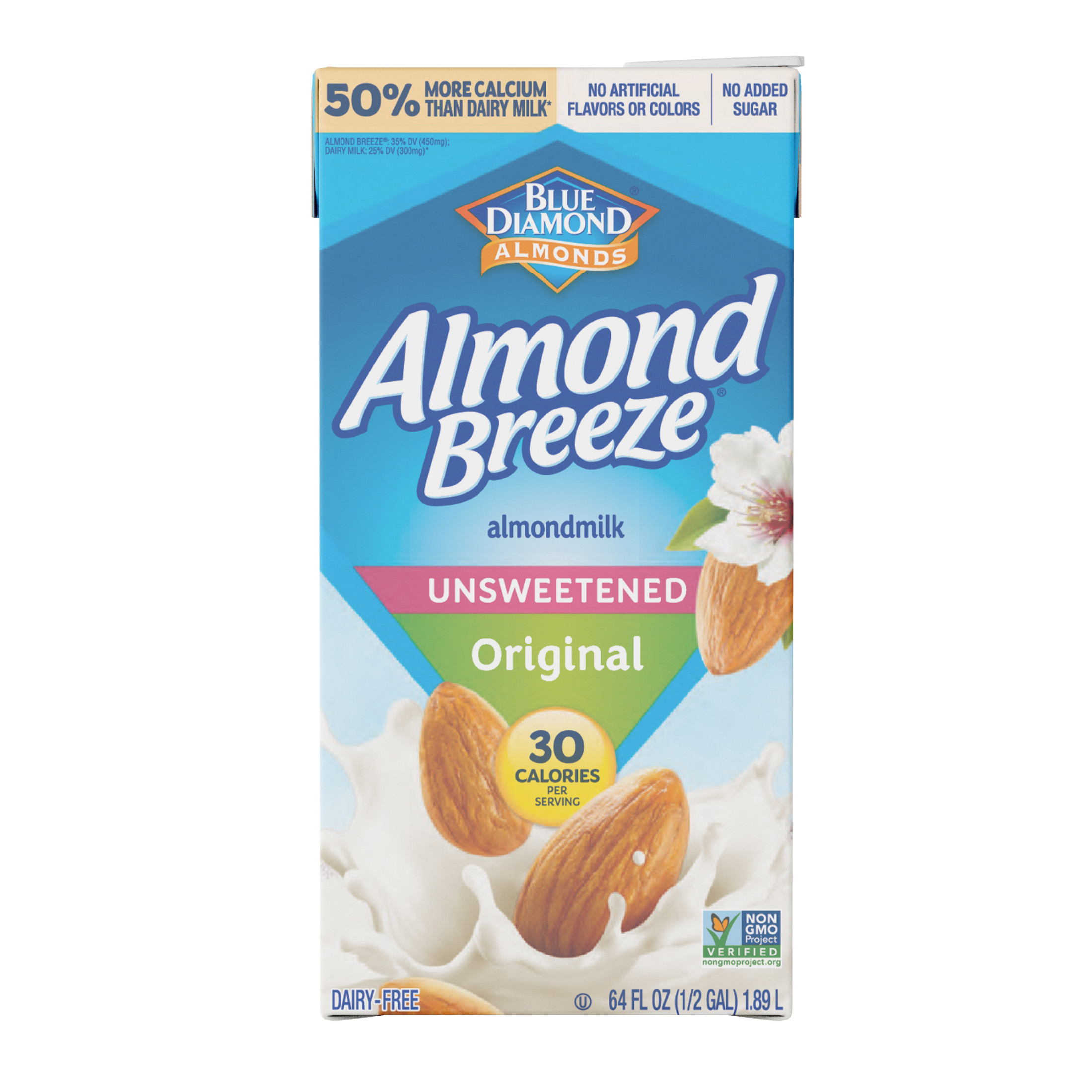 Almond Breeze, Unsweetened Original Almondmilk, 64 oz, Shelf Stable, Cardboard Carton