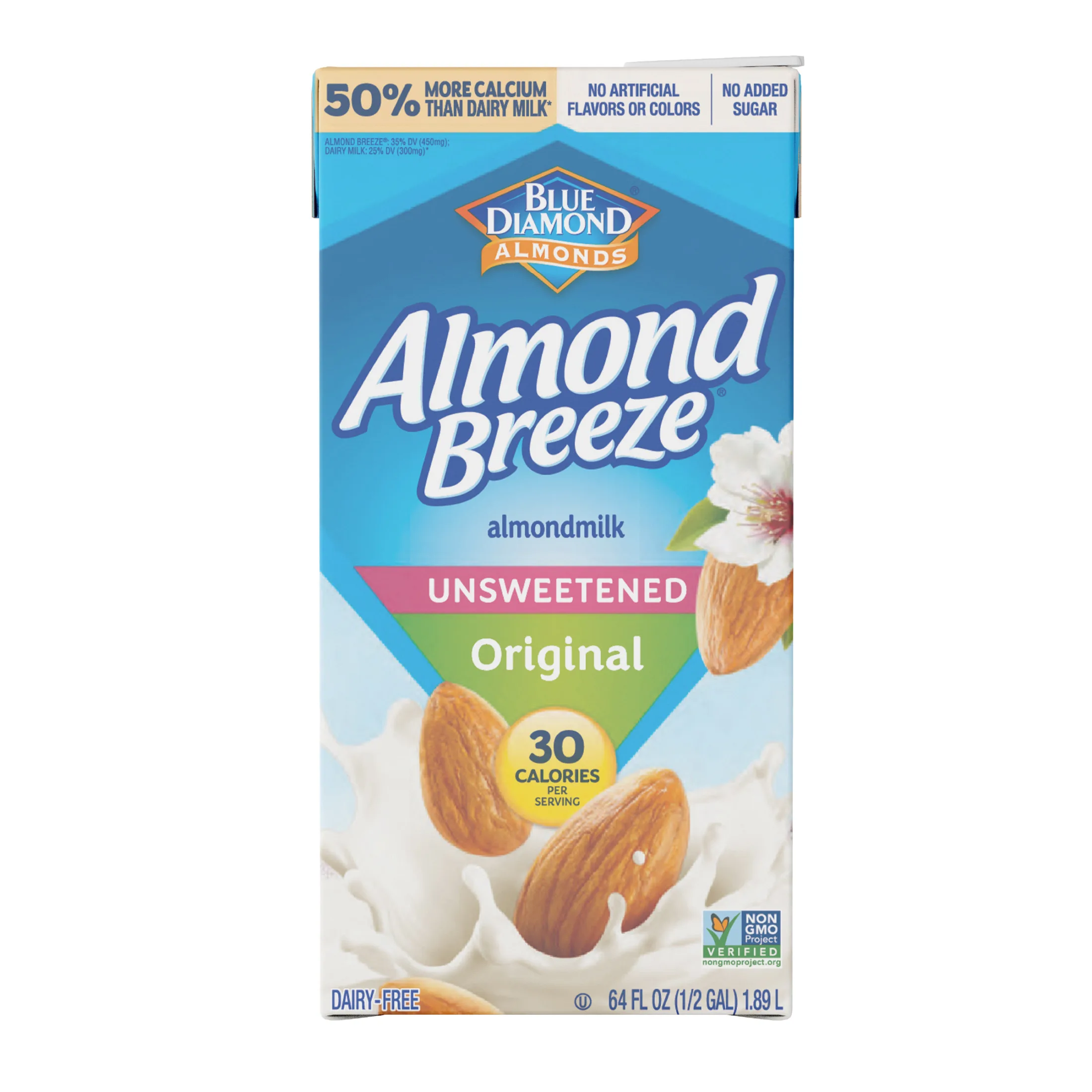 Almond Breeze, Unsweetened Original Almondmilk, 64 oz, Shelf Stable, Cardboard Carton