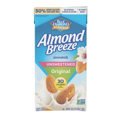 Almond Breeze, Unsweetened Original Almondmilk, 64 oz, Shelf Stable, Cardboard Carton
