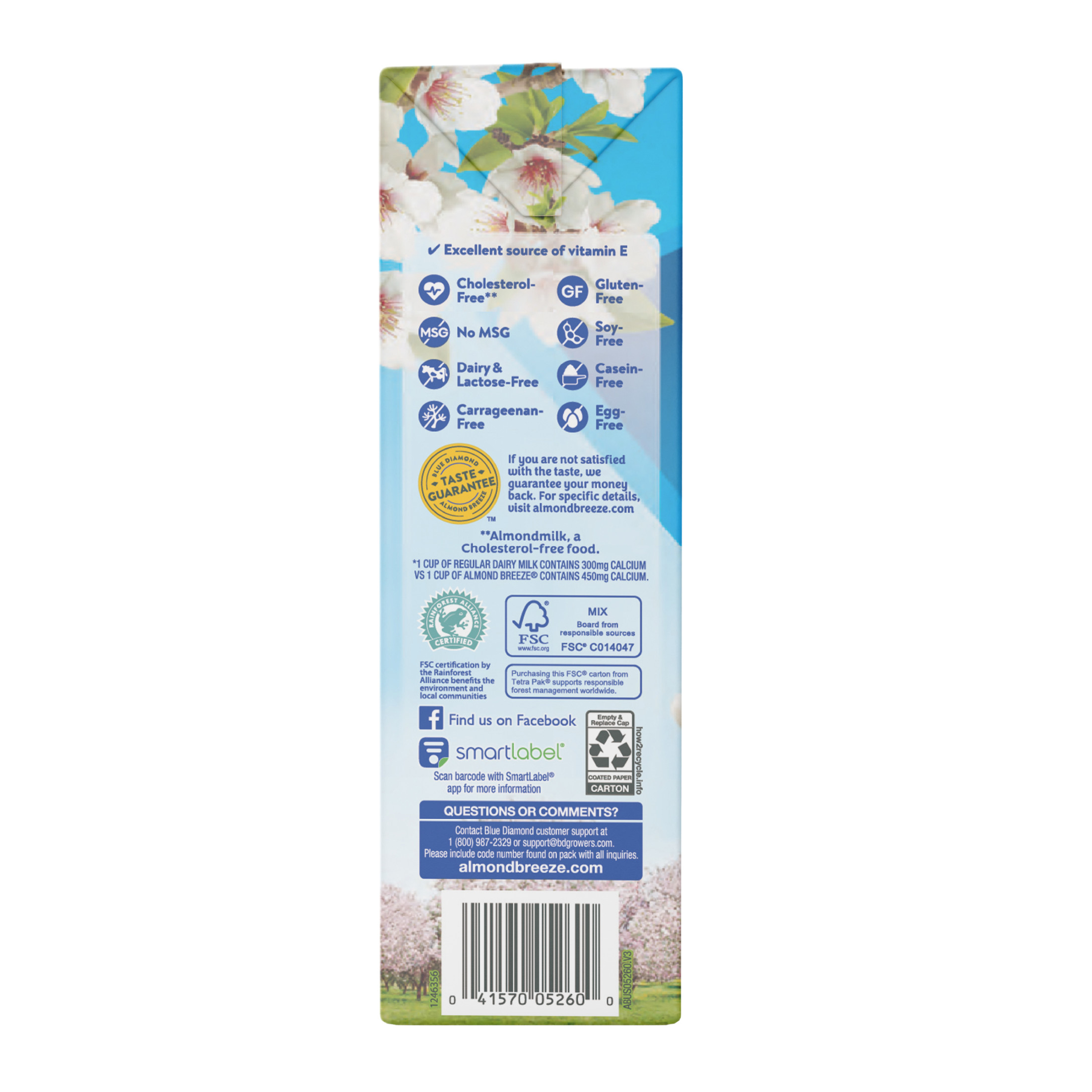 Almond Breeze, Unsweetened Original Almondmilk, 64 oz, Shelf Stable, Cardboard Carton thumbnail 3