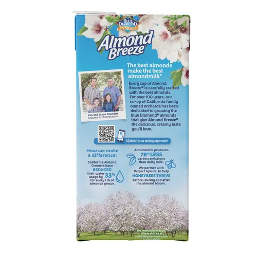 Almond Breeze, Unsweetened Original Almondmilk, 64 oz, Shelf Stable, Cardboard Carton thumbnail 4