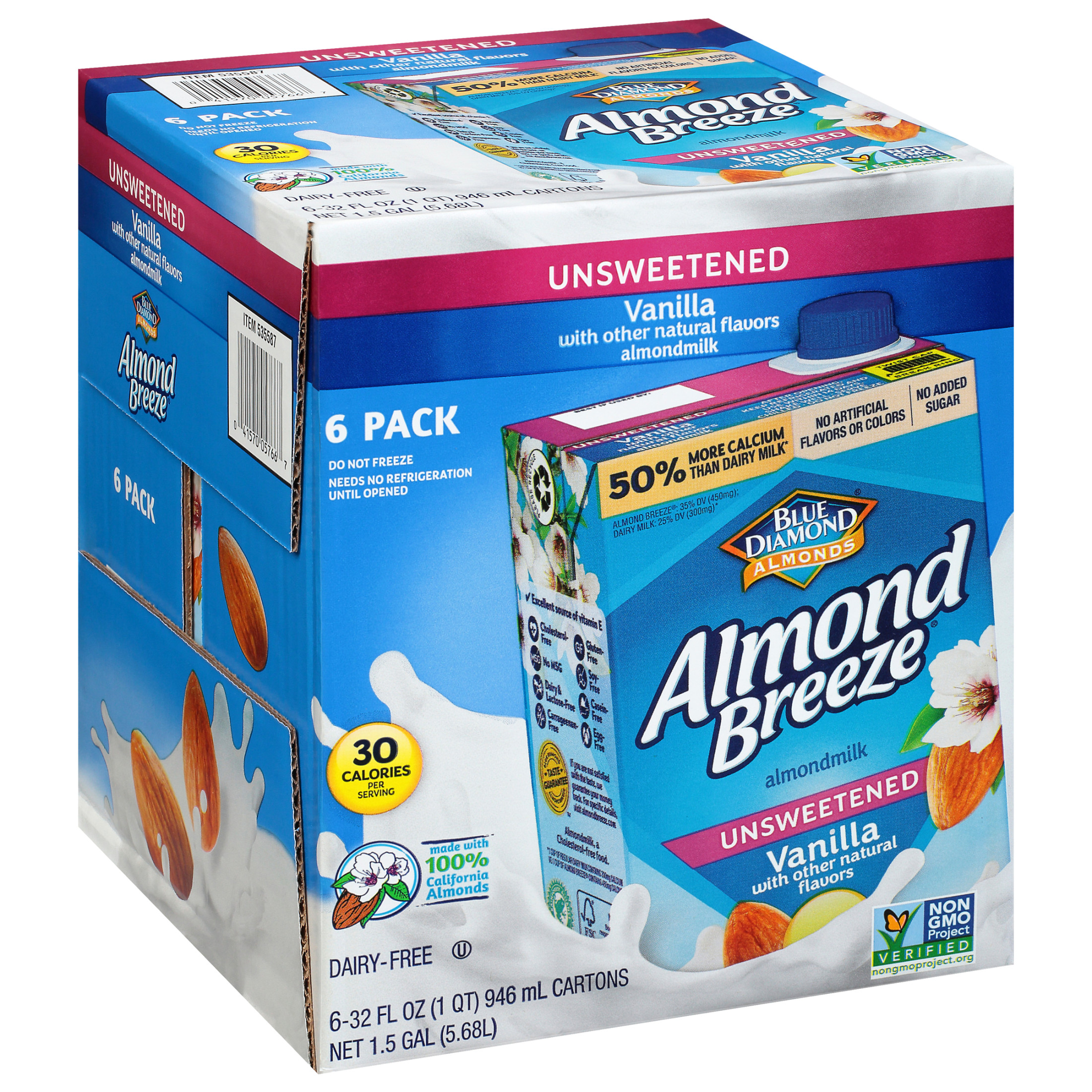 Almond Breeze Unsweetened Vanilla Shelf-Stable Almondmilk, 32 oz (Pack of 6) thumbnail 2