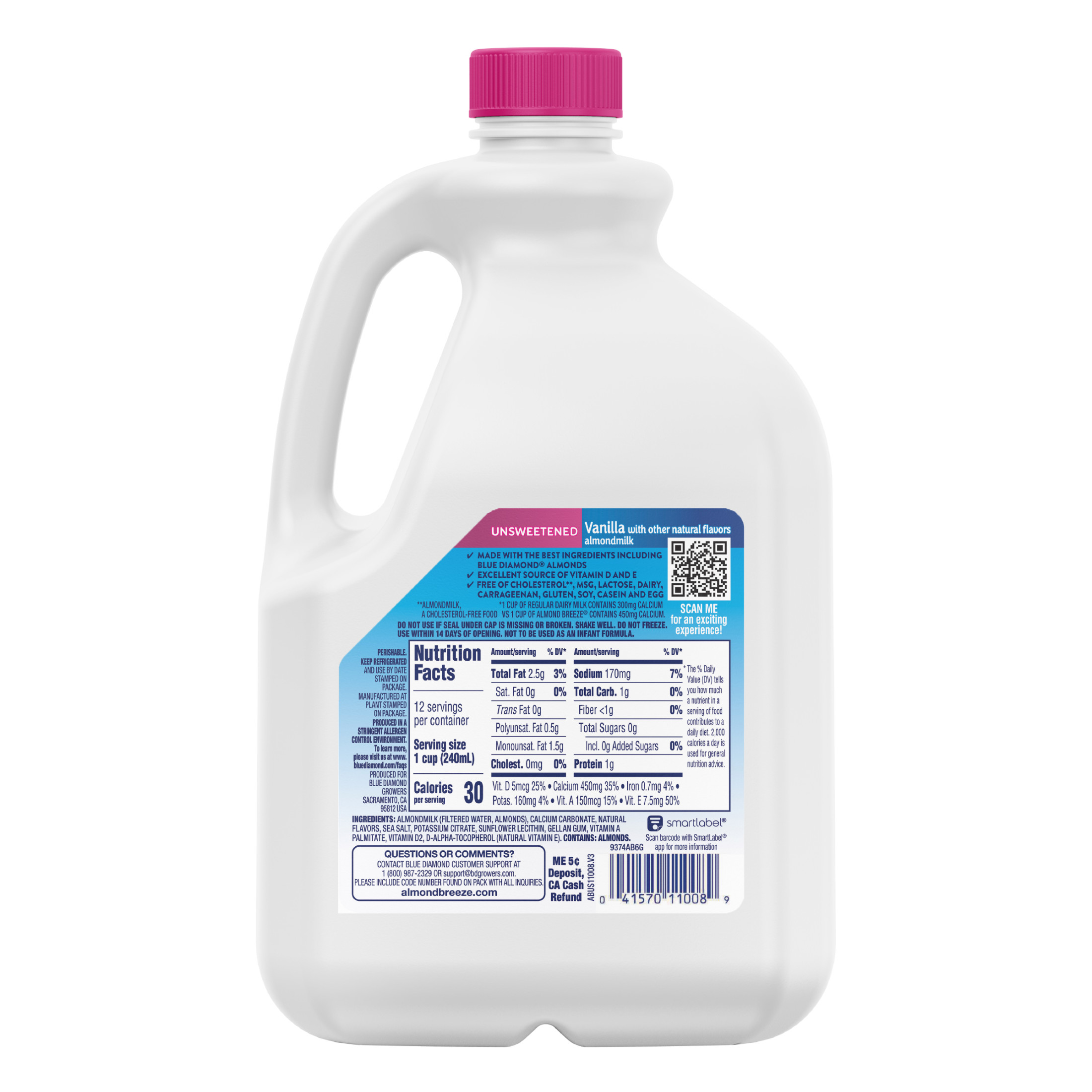 Almond Breeze Unsweetened Vanilla Almond Milk, 96 fl oz thumbnail 4