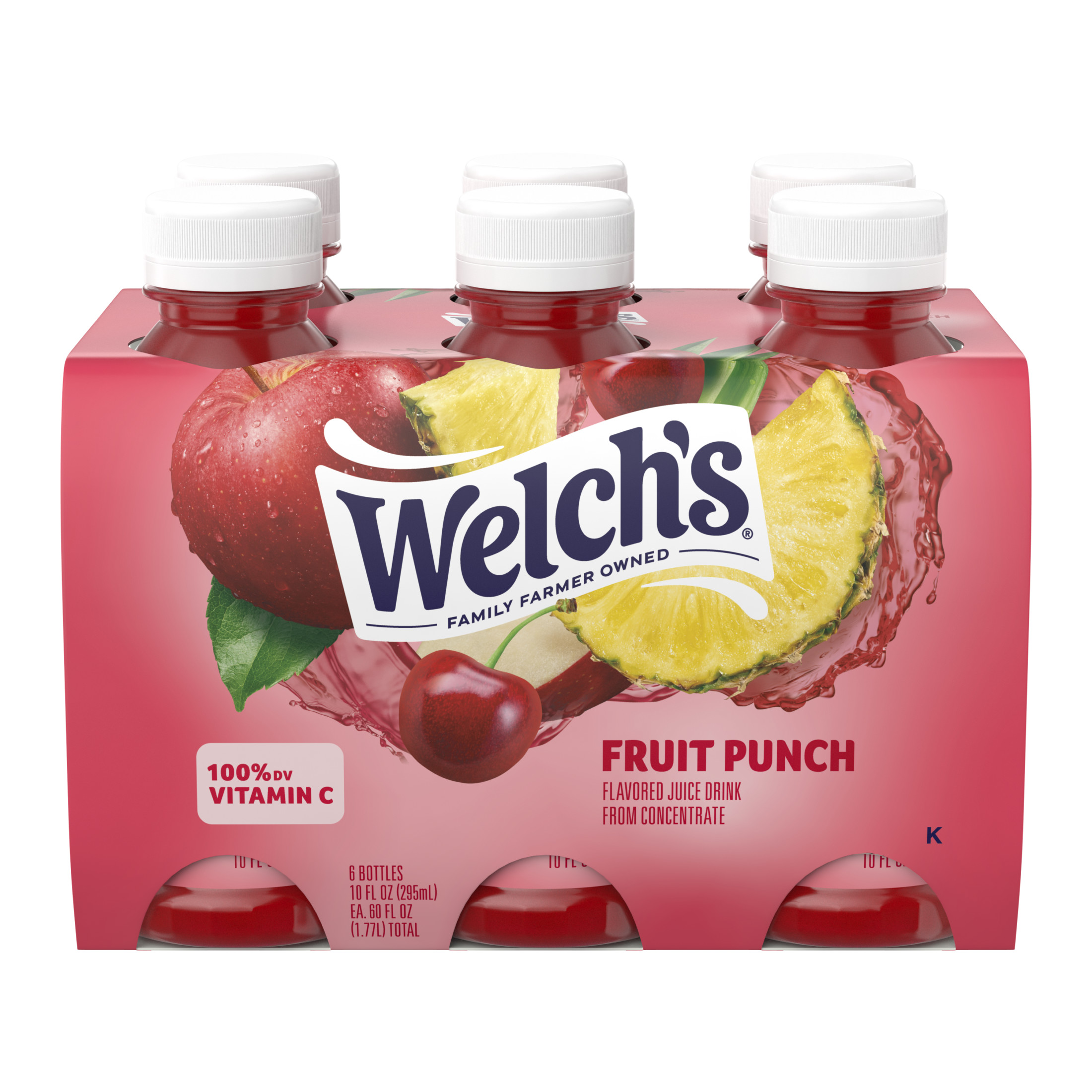 Welch's Fruit Punch Juice Drink, 10 fl oz On-the-Go Bottle (Pack of 6)