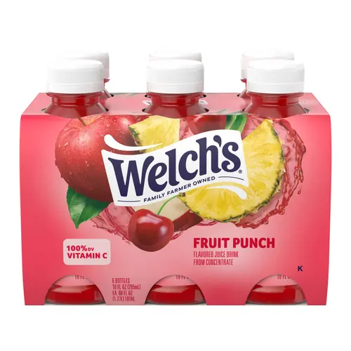 Welch's Fruit Punch Juice Drink, 10 fl oz On-the-Go Bottle (Pack of 6)