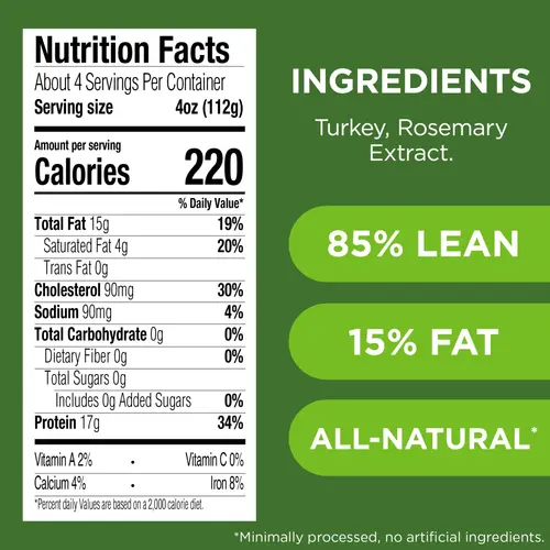 JENNIE-O Ground Fresh Lean Ground Turkey, 85% Lean/15% Fat, All Natural, 1 lb Plastic Roll thumbnail 4