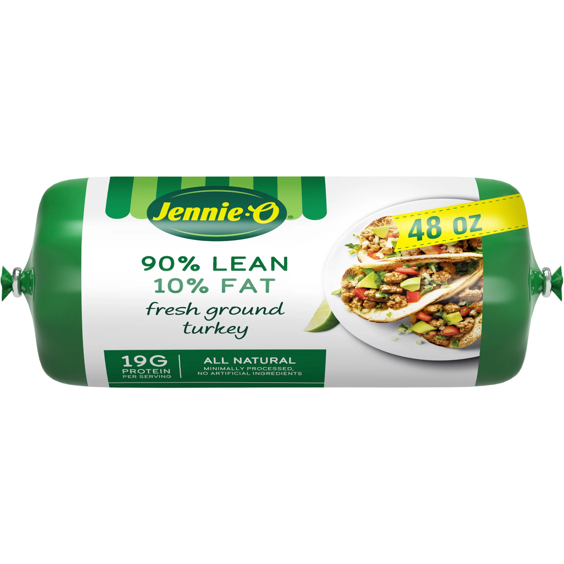 JENNIE-O Ground Fresh Lean Ground Turkey, 90% Lean/10% Fat, All Natural, Refrigerated, 3 lb Plastic Roll