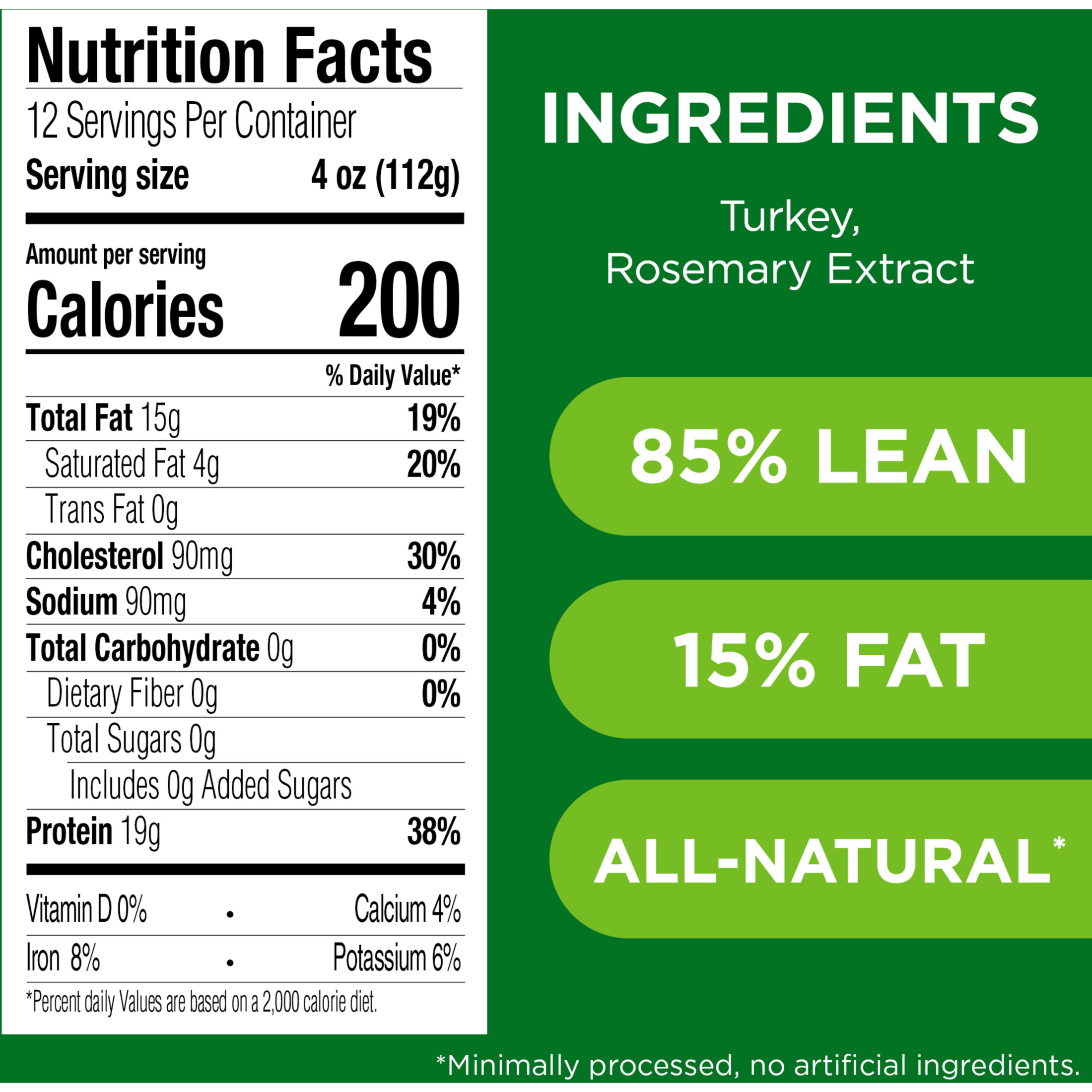 JENNIE-O Fresh Lean Ground Turkey, Fresh Meat, 85% Lean/15% Fat, Serving size 112 g, *All Natural, 3 lb Plastic Tray thumbnail 4