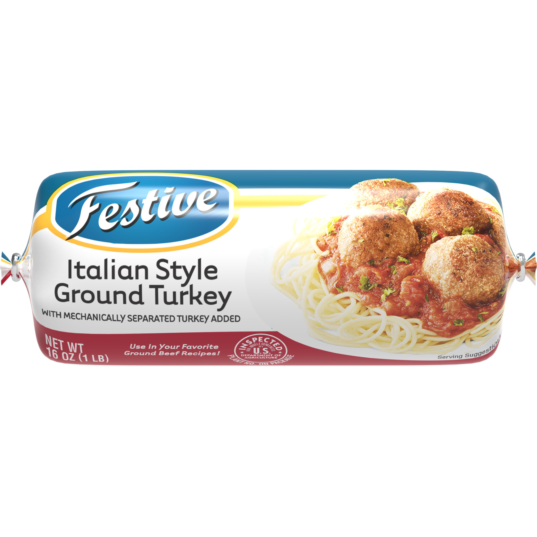 FESTIVE Italian Seasoned Ground Turkey, Frozen, 1 lb Roll