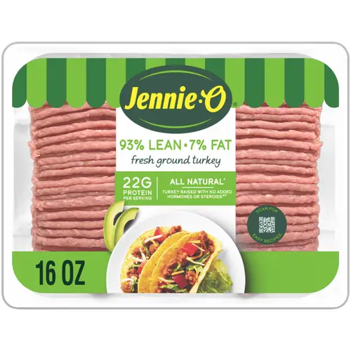 JENNIE-O Fresh Lean Ground Turkey, Fresh Meat, 93% Lean/7% Fat, *All Natural, 16 oz Plastic Tray