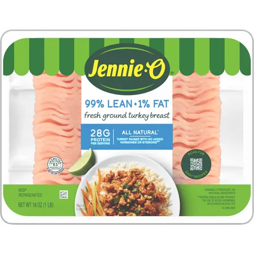 JENNIE-O Ground Turkey Breast 99% Lean/1% Fat, Fresh Meat, *All Natural, 16 oz Plastic Tray
