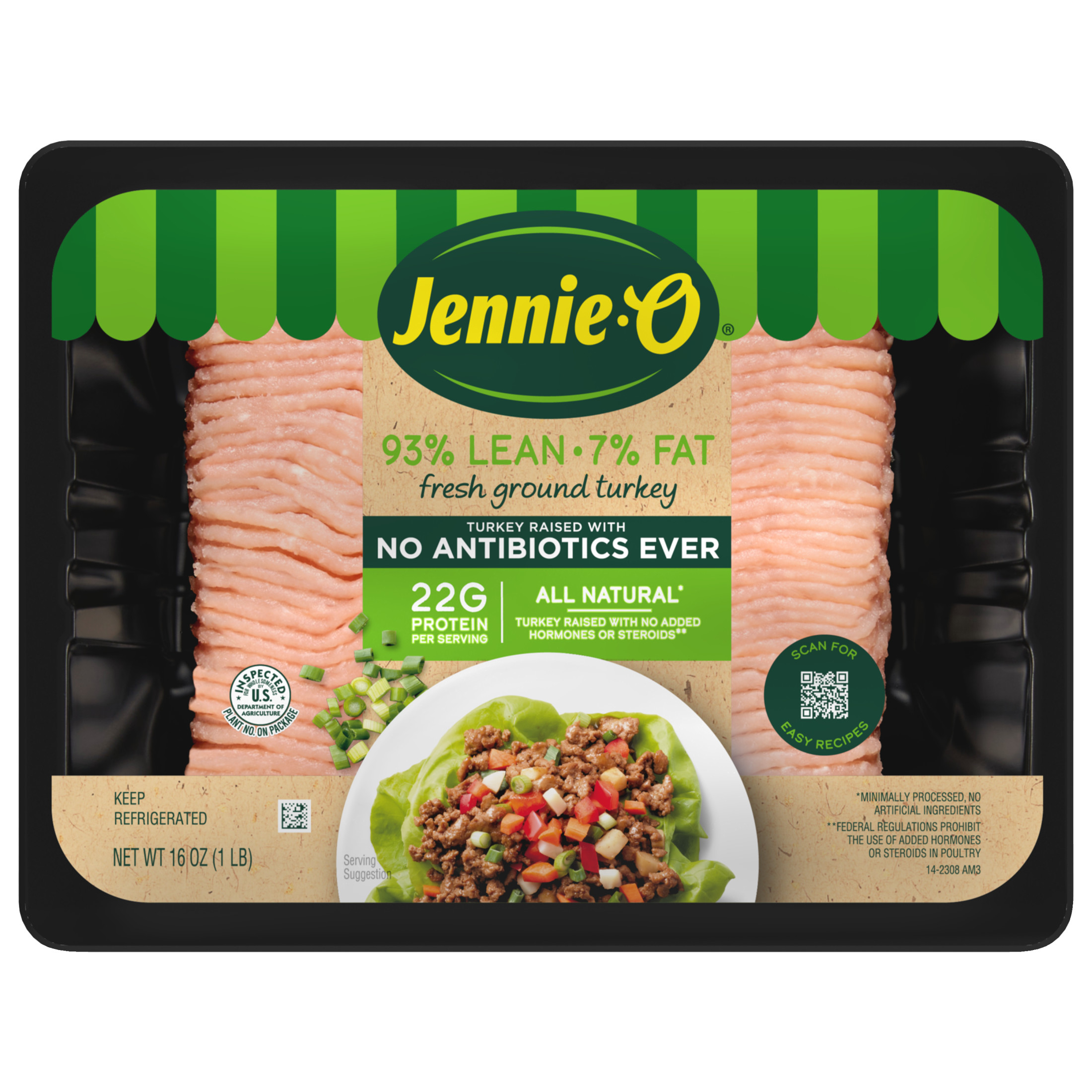JENNIE-O Fresh Lean Ground Turkey, 93% Lean/7% Fat, All Natural, Refrigerated, 1 lb Plastic Tray