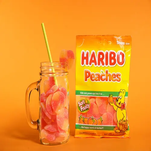 HARIBO Peaches Gummies Fruity Peach Flavor Gummy Candy, 8oz, Share Size Bag thumbnail 3
