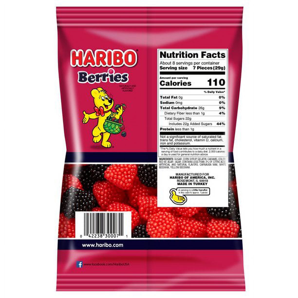 HARIBO Berries Original Red and Black Raspberry Gummies Fruit Flavor Crunchy and Chewy Gummy Candy, 8oz, Share Size Bag thumbnail 2
