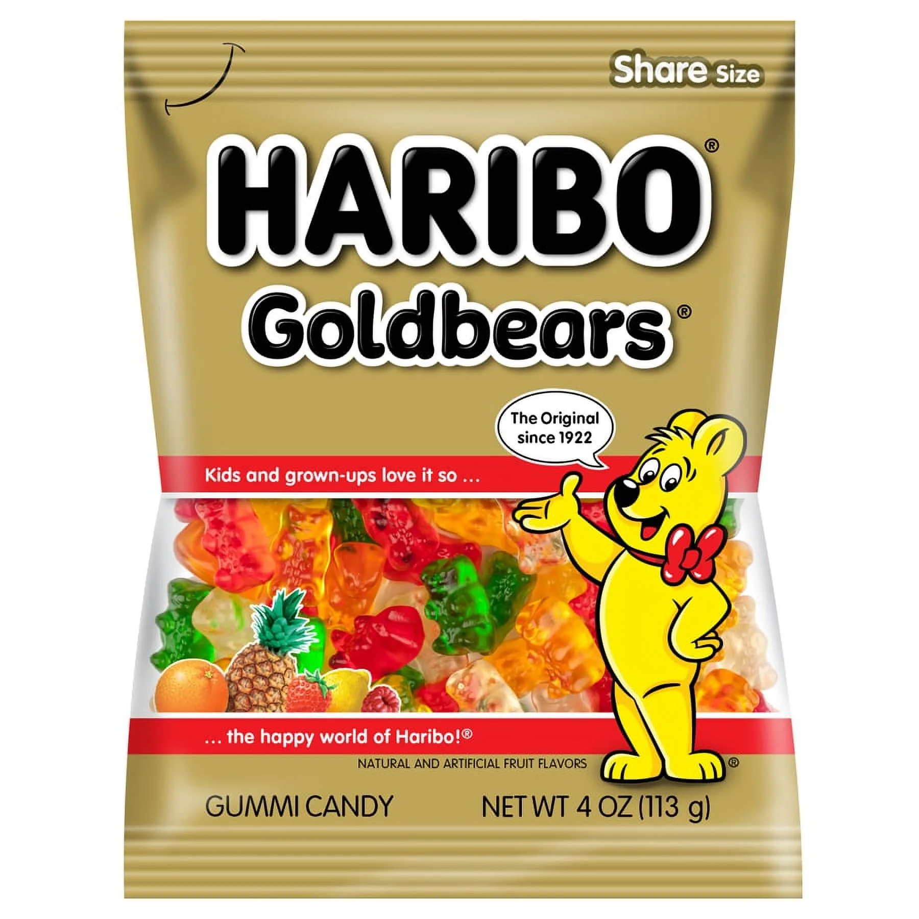 HARIBO Goldbears Gummies Original Assorted Fruit Flavor Gummy Candy, 4oz, Share Size Peg Bag