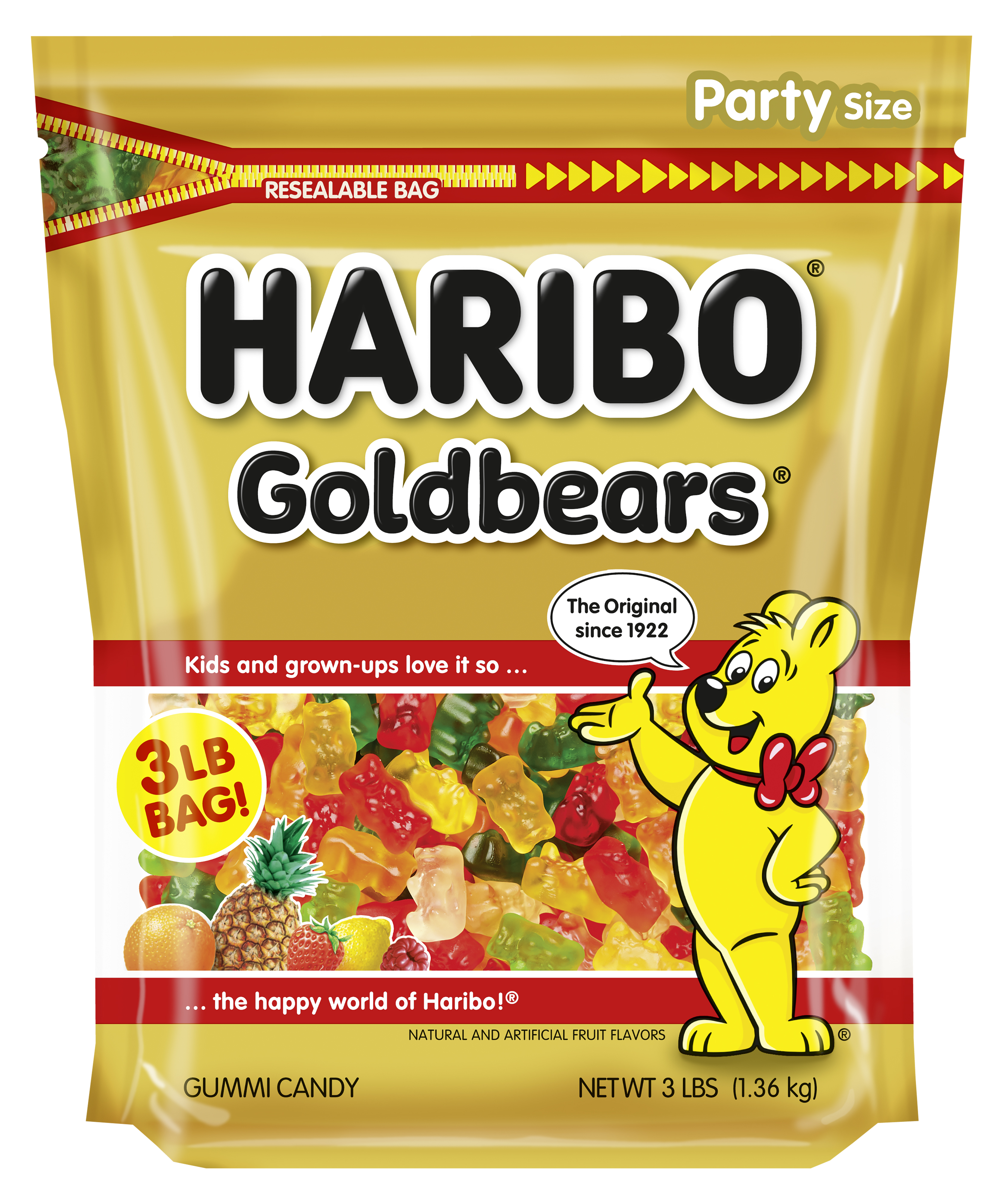 HARIBO Goldbears Gummies Original Assorted Fruit Flavor Gummy Candy, 3lb, Party Size Bag