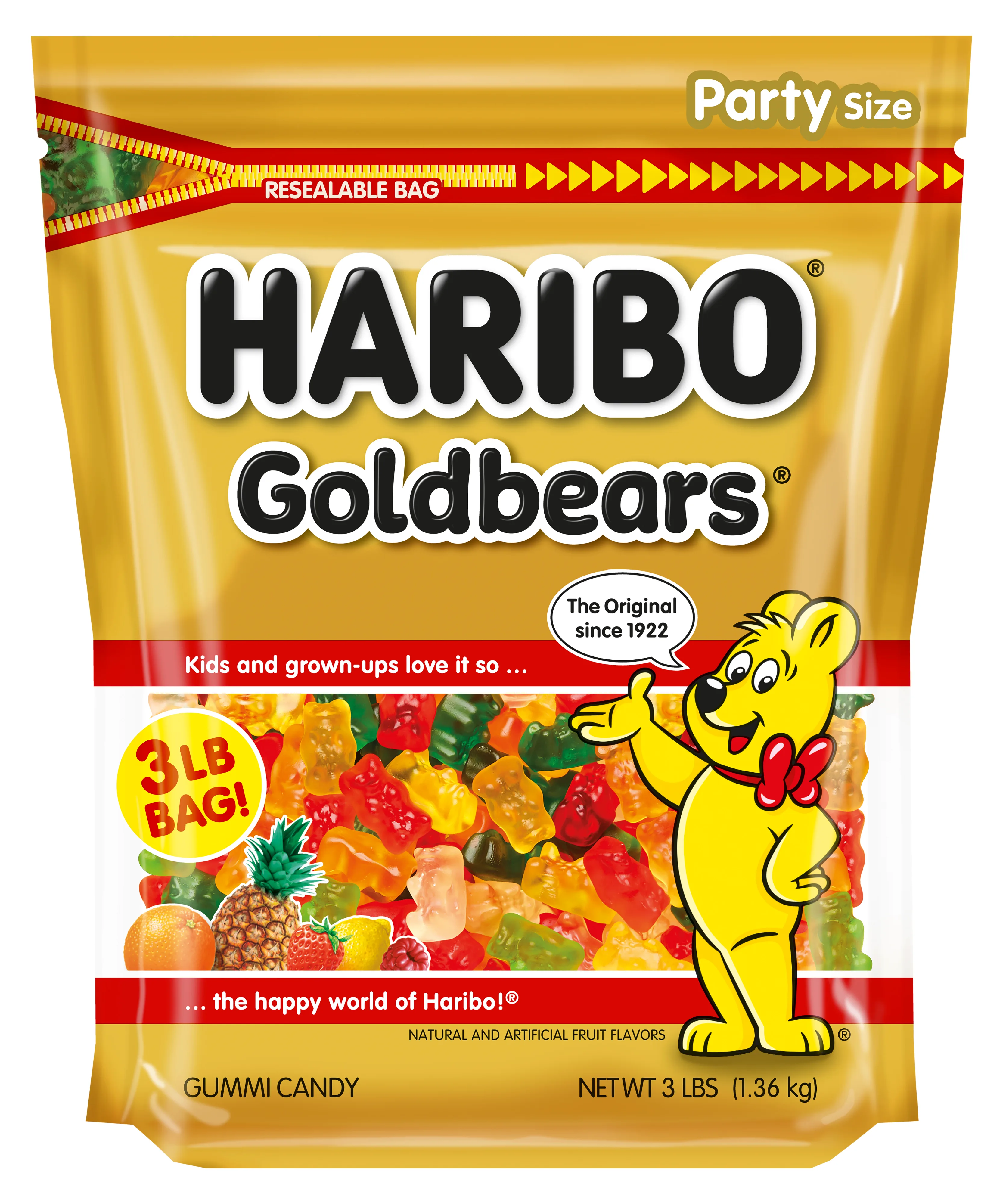HARIBO Goldbears Gummies Original Assorted Fruit Flavor Gummy Candy, 3lb, Party Size Bag