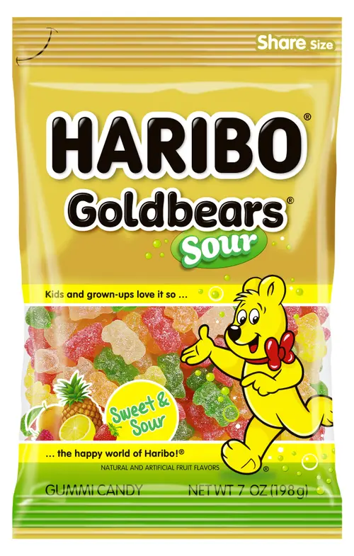 Haribo Goldbears Gummy Bears, Sour Goldbears Candy Gummies, Large Share Bag, 7 oz