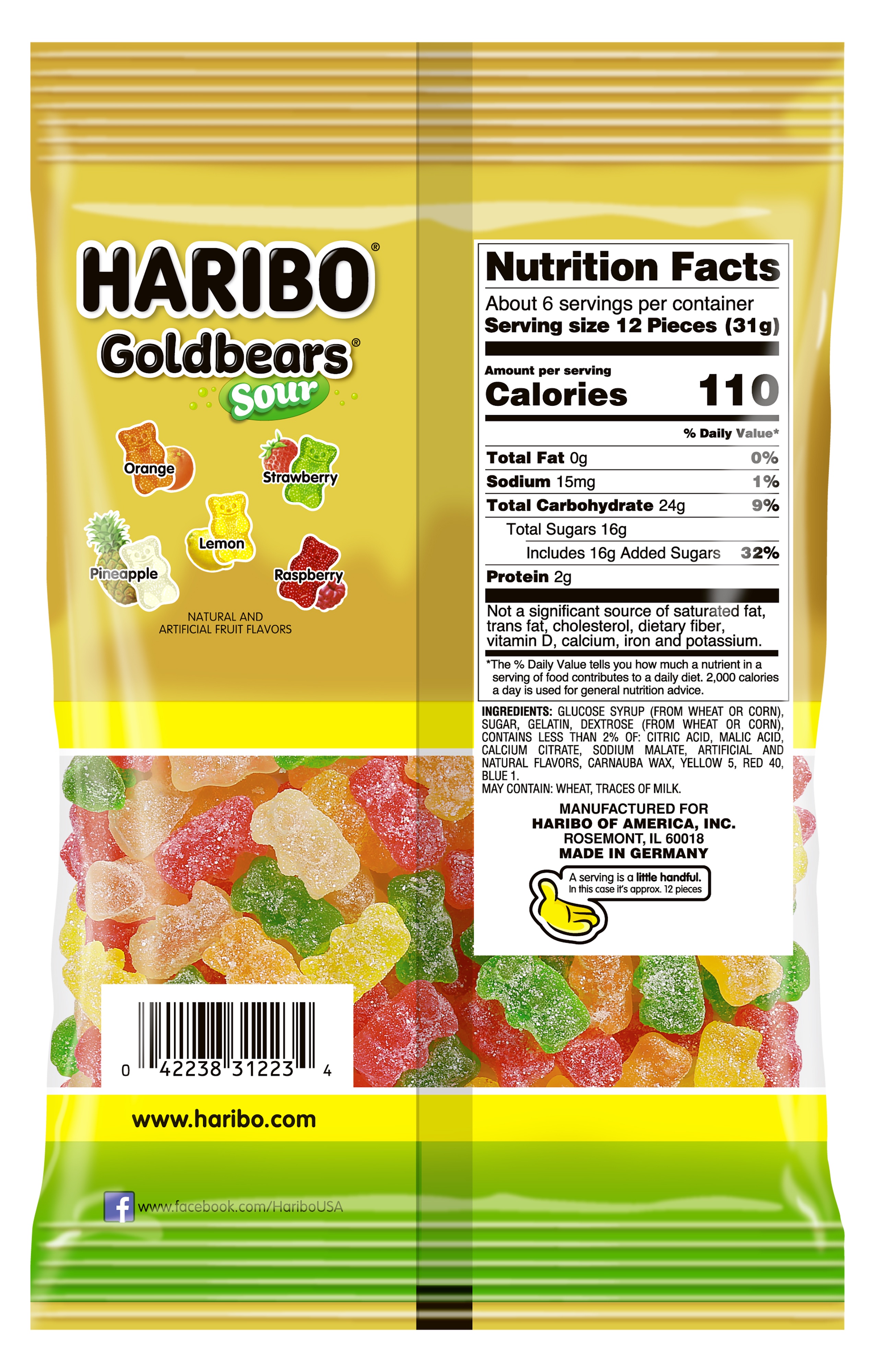Haribo Goldbears Gummy Bears, Sour Goldbears Candy Gummies, Large Share Bag, 7 oz thumbnail 4