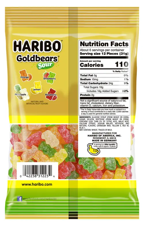 Haribo Goldbears Gummy Bears, Sour Goldbears Candy Gummies, Large Share Bag, 7 oz thumbnail 4
