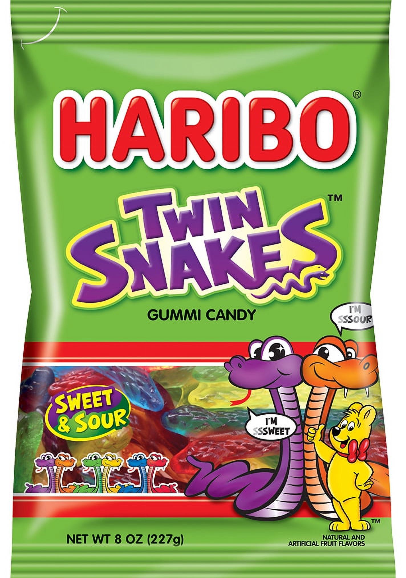 HARIBO Twin Snakes Gummies Original Sweet and Sour Assorted Fruit Flavor Gummies, 8 oz, Share Size Bag