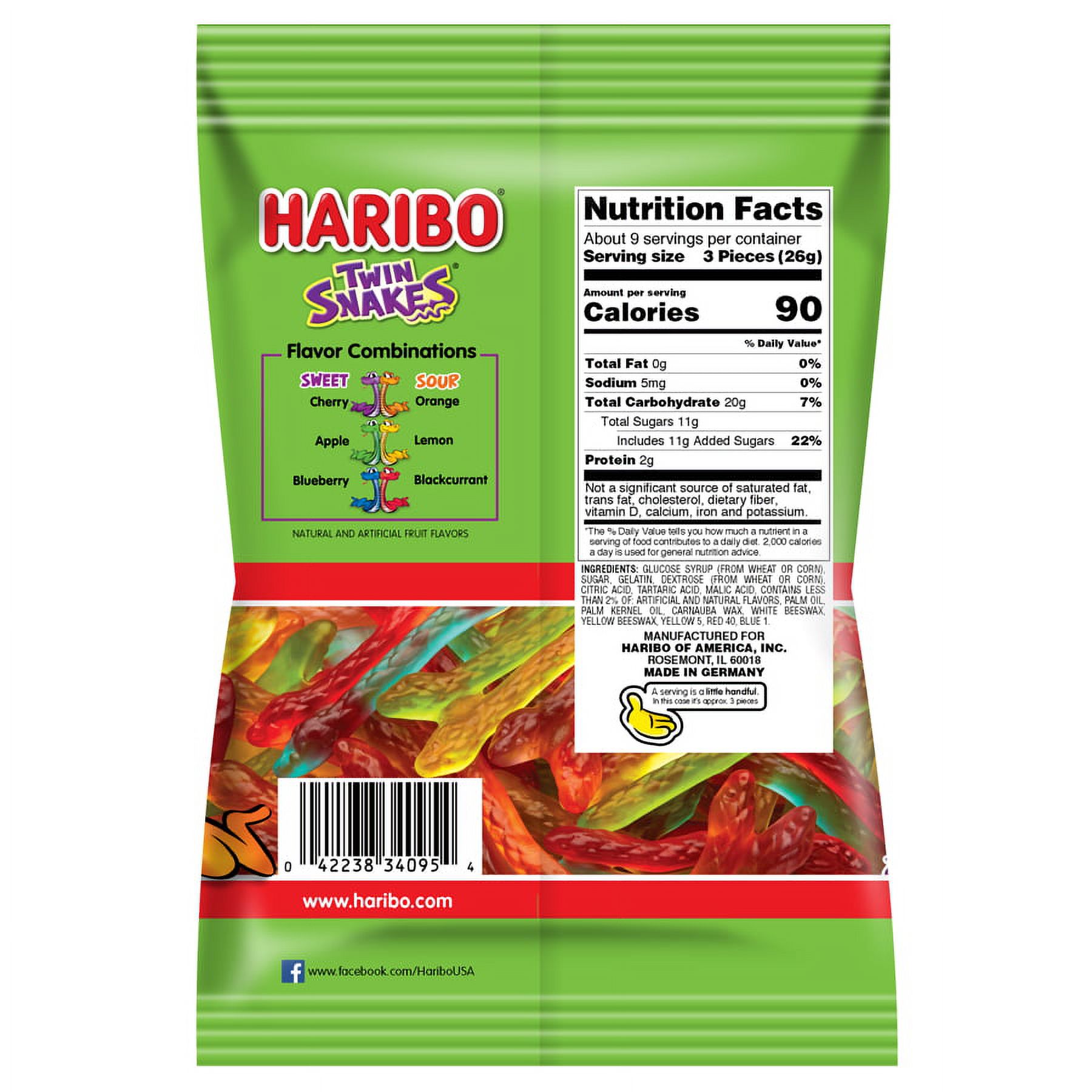 HARIBO Twin Snakes Gummies Original Sweet and Sour Assorted Fruit Flavor Gummies, 8 oz, Share Size Bag thumbnail 2