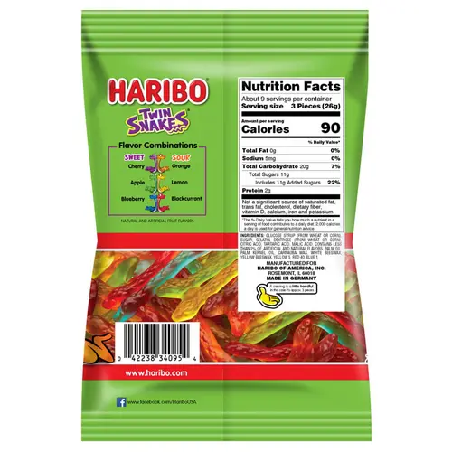 HARIBO Twin Snakes Gummies Original Sweet and Sour Assorted Fruit Flavor Gummies, 8 oz, Share Size Bag thumbnail 2