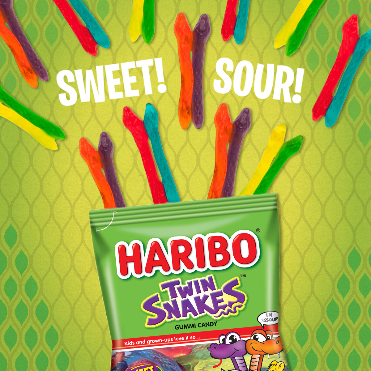 HARIBO Twin Snakes Gummies Original Sweet and Sour Assorted Fruit Flavor Gummies, 8 oz, Share Size Bag thumbnail 4