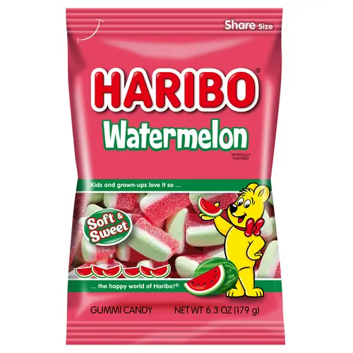 HARIBO Watermelon Gummies Fruity Watermelon Flavor Gummy Candy, 6.3oz, Share Size Bag