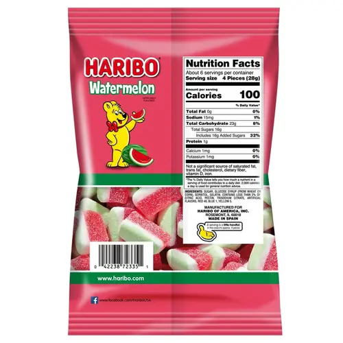 HARIBO Watermelon Gummies Fruity Watermelon Flavor Gummy Candy, 6.3oz, Share Size Bag thumbnail 2