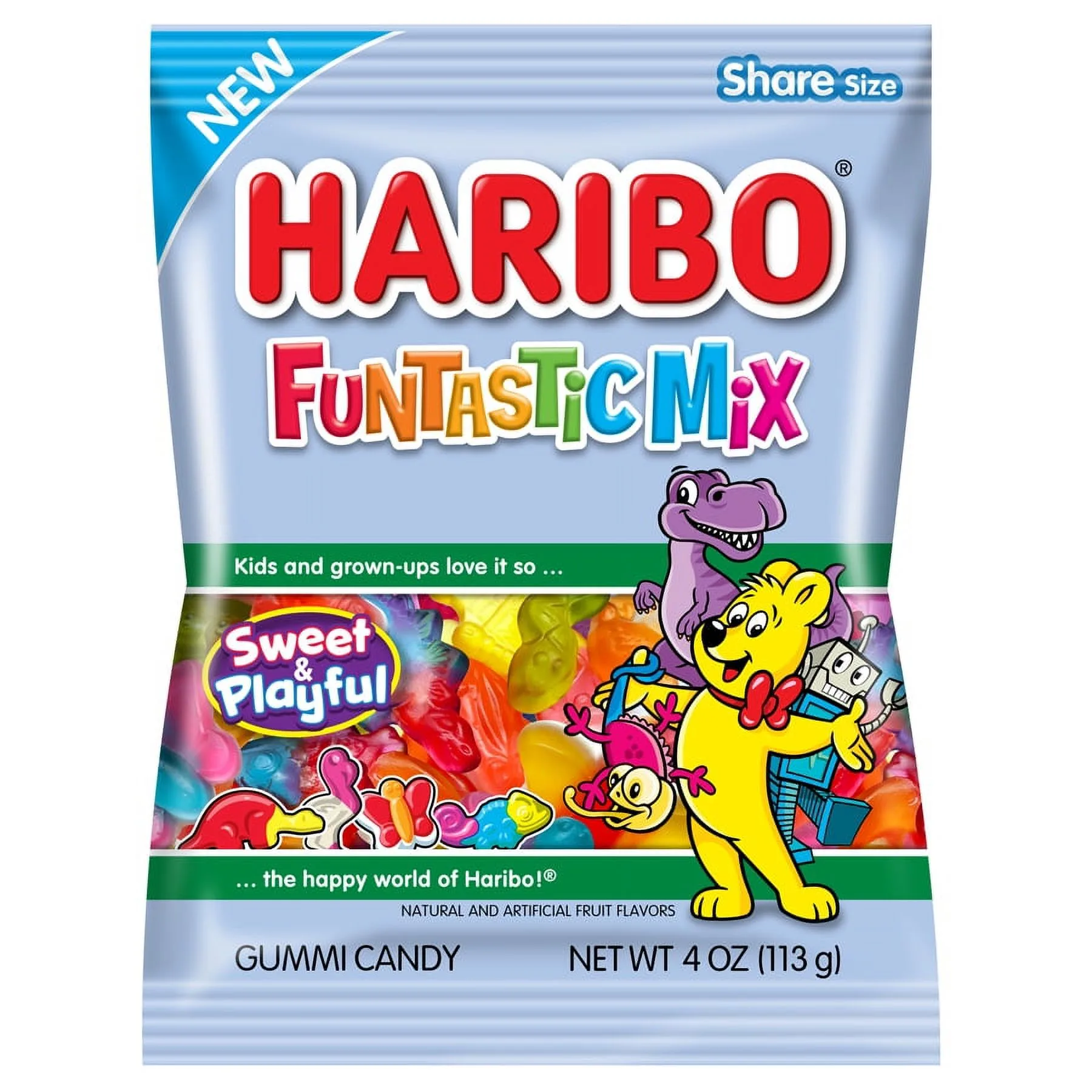 HARIBO Funtastic Mix Gummies Original Assorted Fun Shapes and Fruit Flavor Gummy Candy, 4oz, Share Size Peg Bag