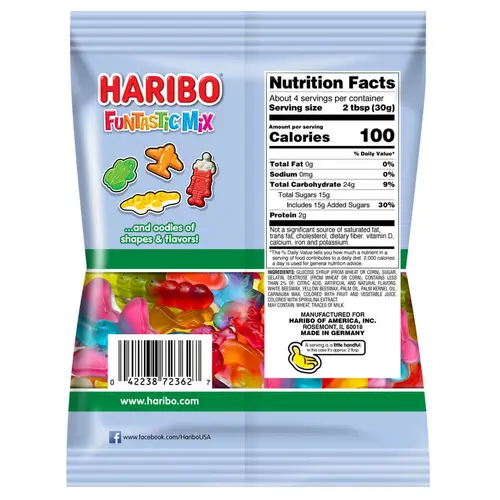HARIBO Funtastic Mix Gummies Original Assorted Fun Shapes and Fruit Flavor Gummy Candy, 4oz, Share Size Peg Bag thumbnail 2