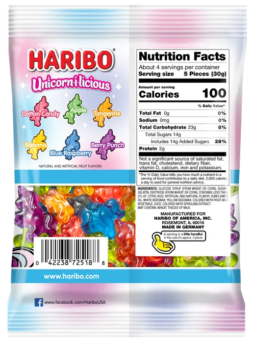 HARIBO Unicorn-i-licious Gummies Assorted Fruit Flavor Gummy Candy, 4 oz, Share Size Peg Bag thumbnail 2