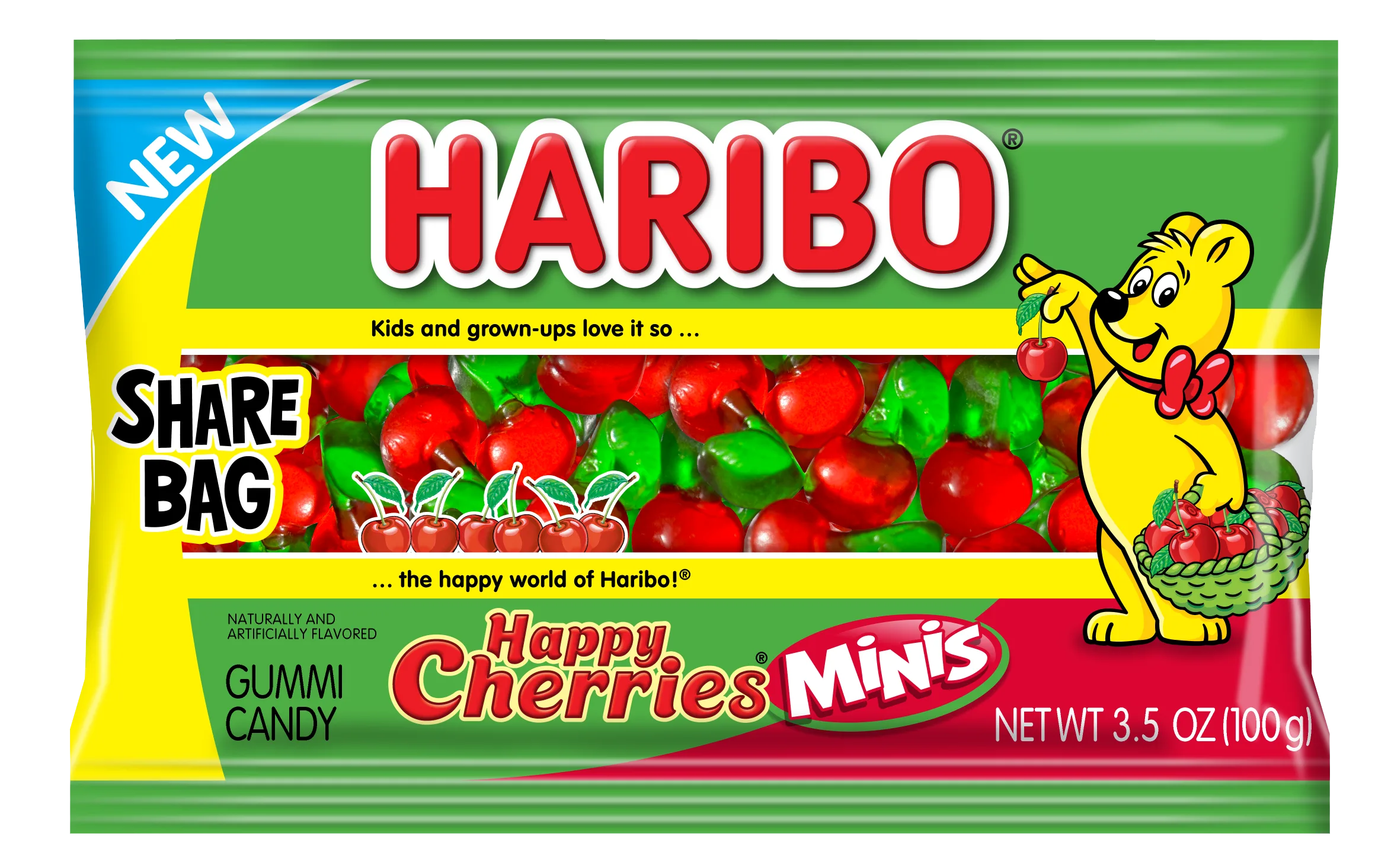 HARIBO Happy Cherries Mini Gummies Poppable Fruit Flavor Gummy Candy, 3.5oz, Share Size Peg Bag