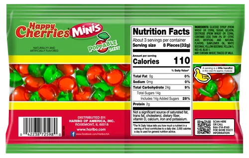 HARIBO Happy Cherries Mini Gummies Poppable Fruit Flavor Gummy Candy, 3.5oz, Share Size Peg Bag thumbnail 2