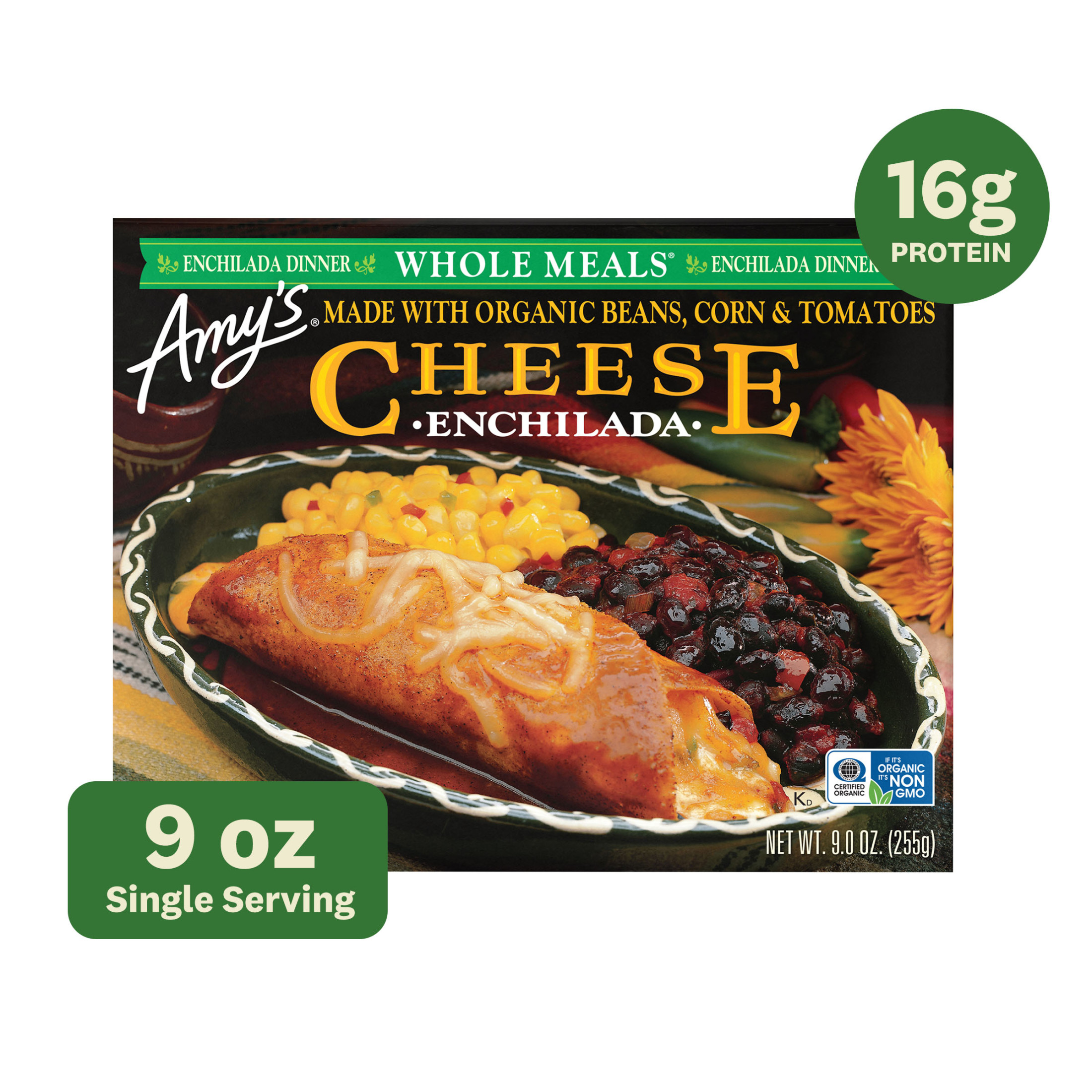 Amy's Frozen Meals, Cheese Enchilada Whole Meal, Gluten Free Microwave Meal, 9 oz
