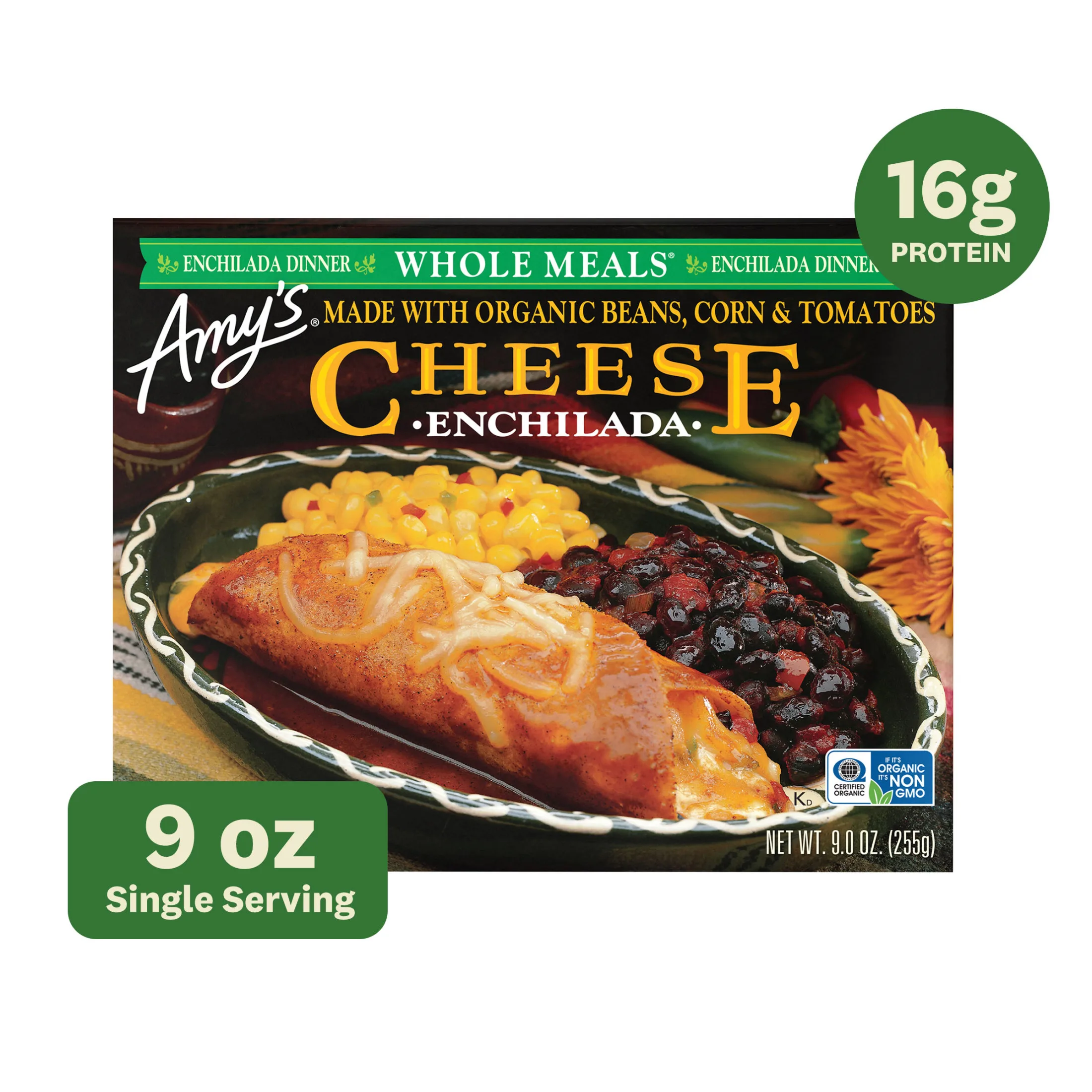 Amy's Frozen Meals, Cheese Enchilada Whole Meal, Gluten Free Microwave Meal, 9 oz