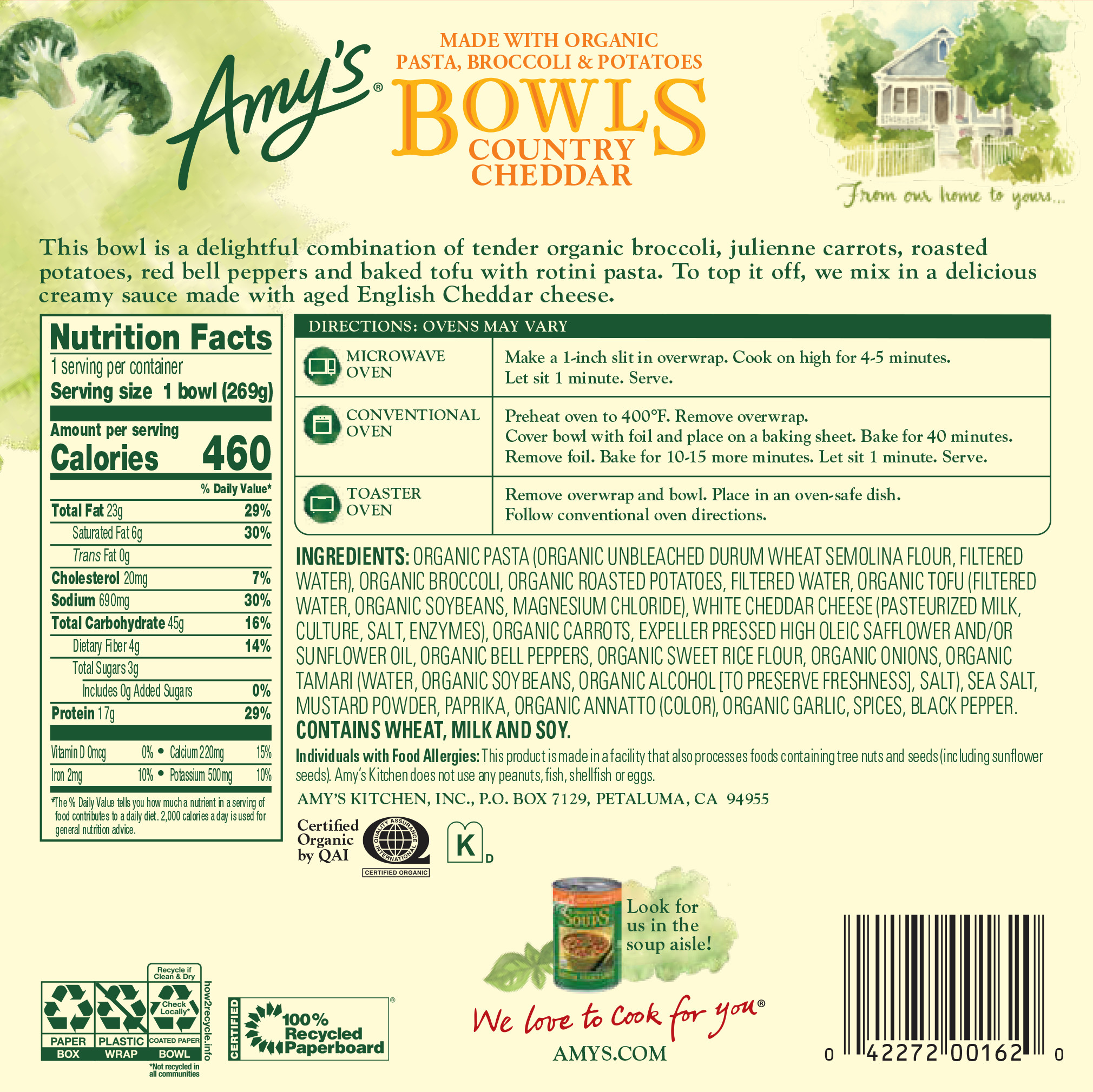 Amy's Frozen Meals, Country Cheddar Bowl, Microwave Meals, 9.5 oz thumbnail 2