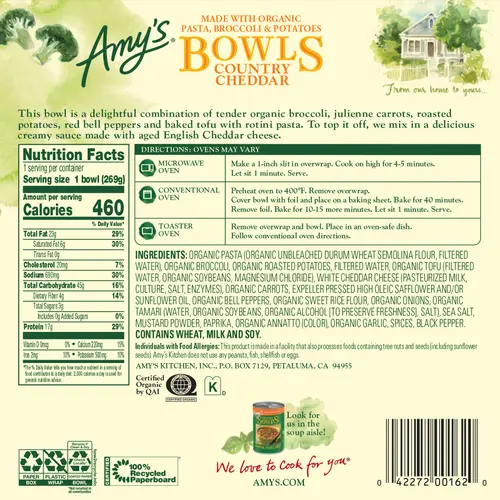 Amy's Frozen Meals, Country Cheddar Bowl, Microwave Meals, 9.5 oz thumbnail 2