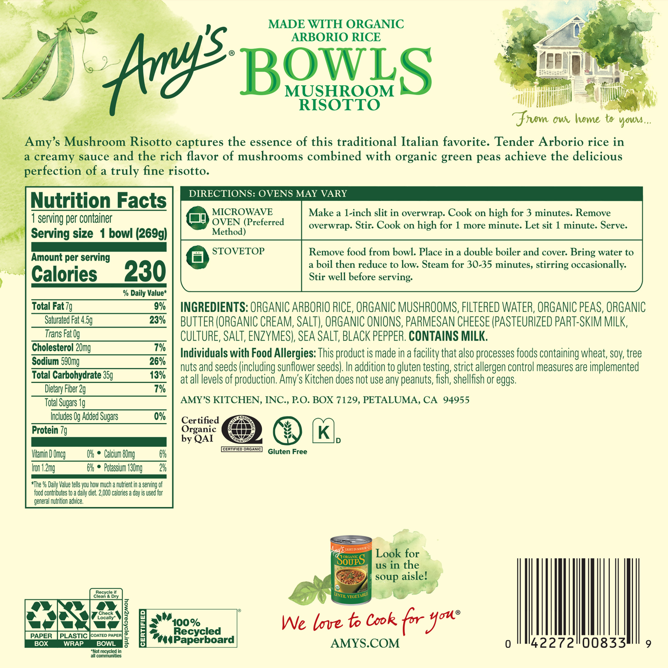 Amy's Frozen Meals, Mushroom Risotto Bowl, Microwave Meals, 9.5 oz thumbnail 2