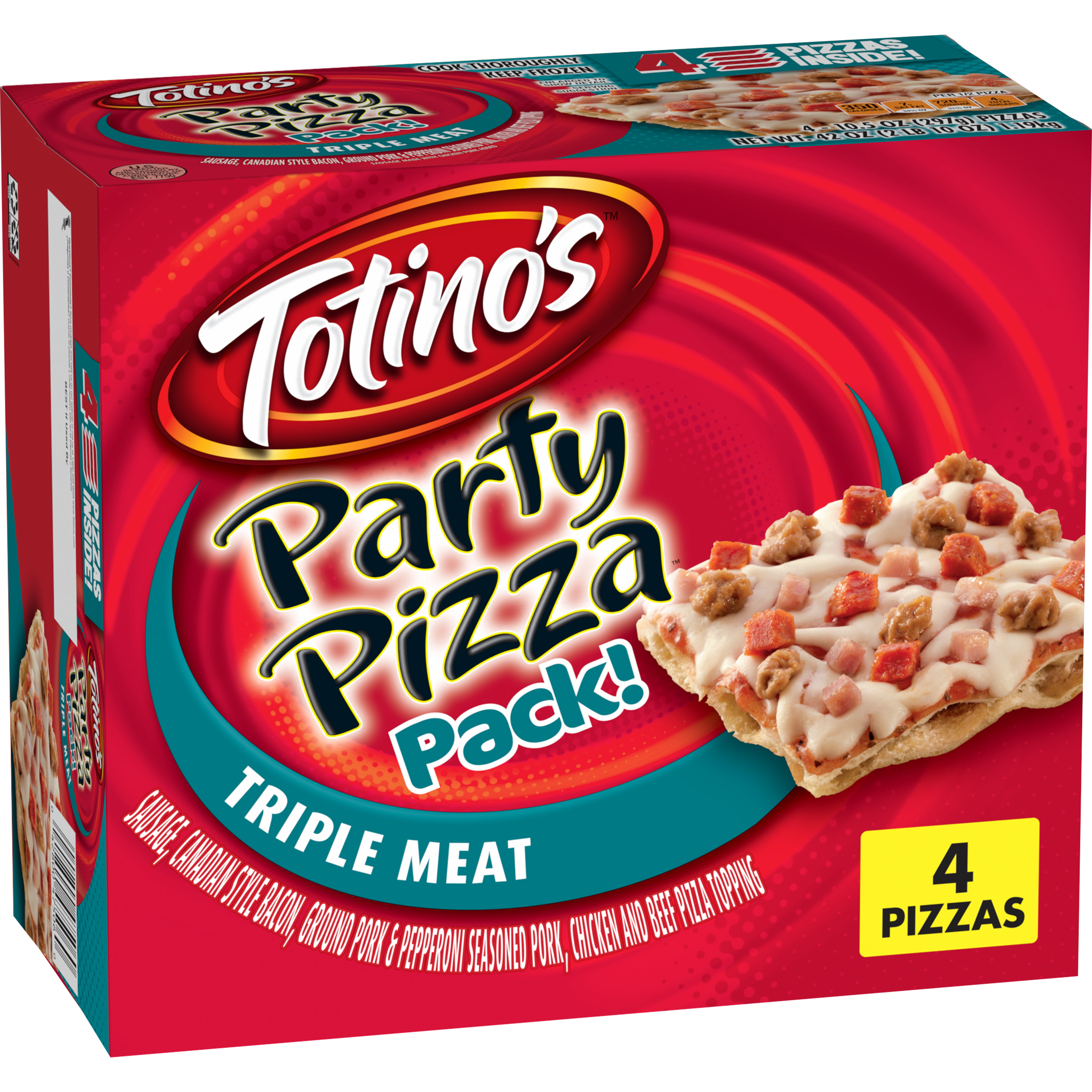 Totino's Party Pizza, Triple Meat, Frozen Snacks, 4 Ct, 42 oz thumbnail 2