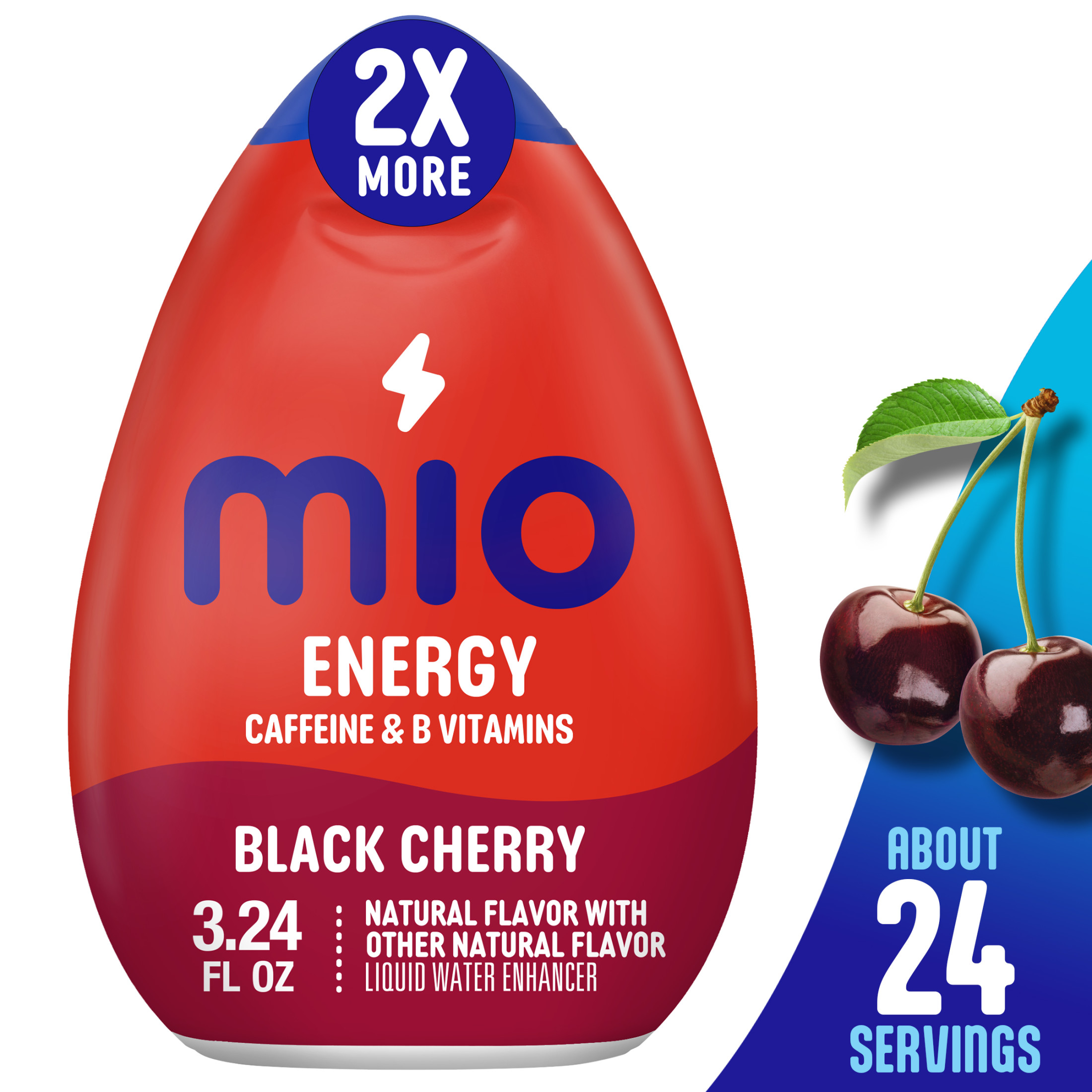 MiO Energy Black Cherry Sugar Free Water Enhancer with 2X More, 3.24 fl oz Big Bottle